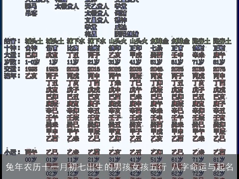 兔年农历十一月初七出生的男孩女孩五行 八字命运与起名