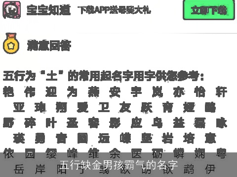 五行缺金男孩霸气的名字