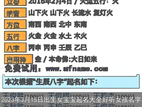 2023年3月15日出生女宝宝起名大全好听女孩名字