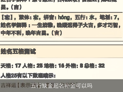 五行缺金起名补金可以吗