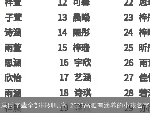 冯氏字辈全部排列顺序 2023高雅有涵养的小孩名字