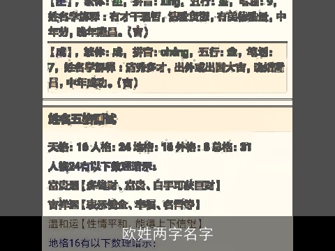欧姓两字名字