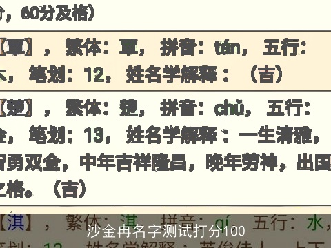 沙金冉名字测试打分100