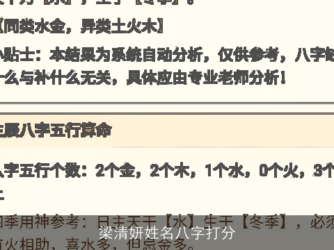 梁清妍姓名八字打分