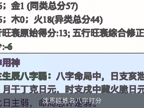 沈恩延姓名八字打分