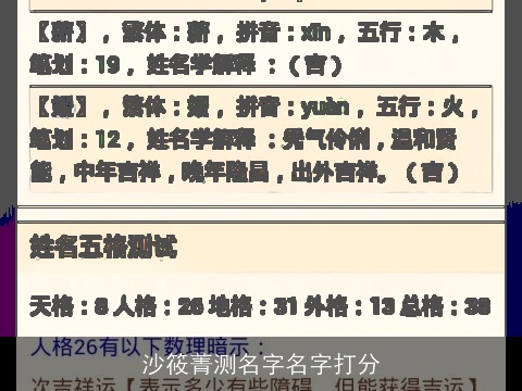 沙筱菁测名字名字打分