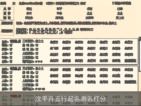 沈平卉五行起名测名打分