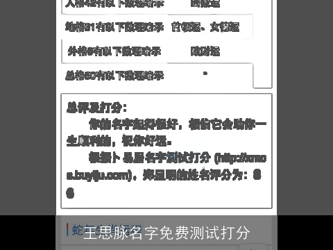 王思脉名字免费测试打分