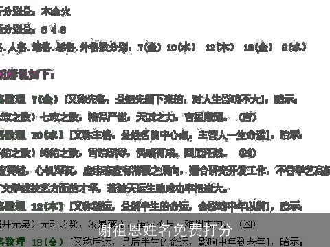 谢祖恩姓名免费打分