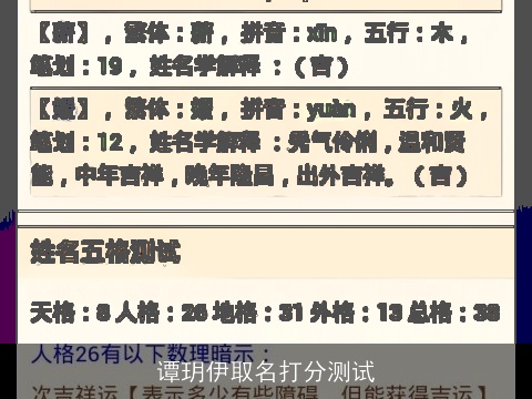 谭玥伊取名打分测试