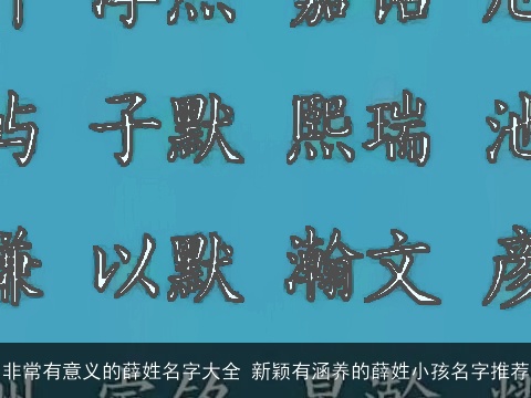 非常有意义的薛姓名字大全 新颖有涵养的薛姓小孩名字推荐