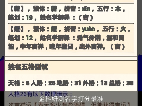 金科妍测名字打分最准