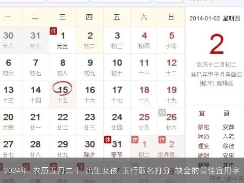 2024年,农历五月二十,出生女孩,五行取名打分,缺金的最佳宜用字